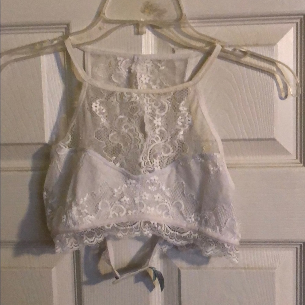 White lace bralette.